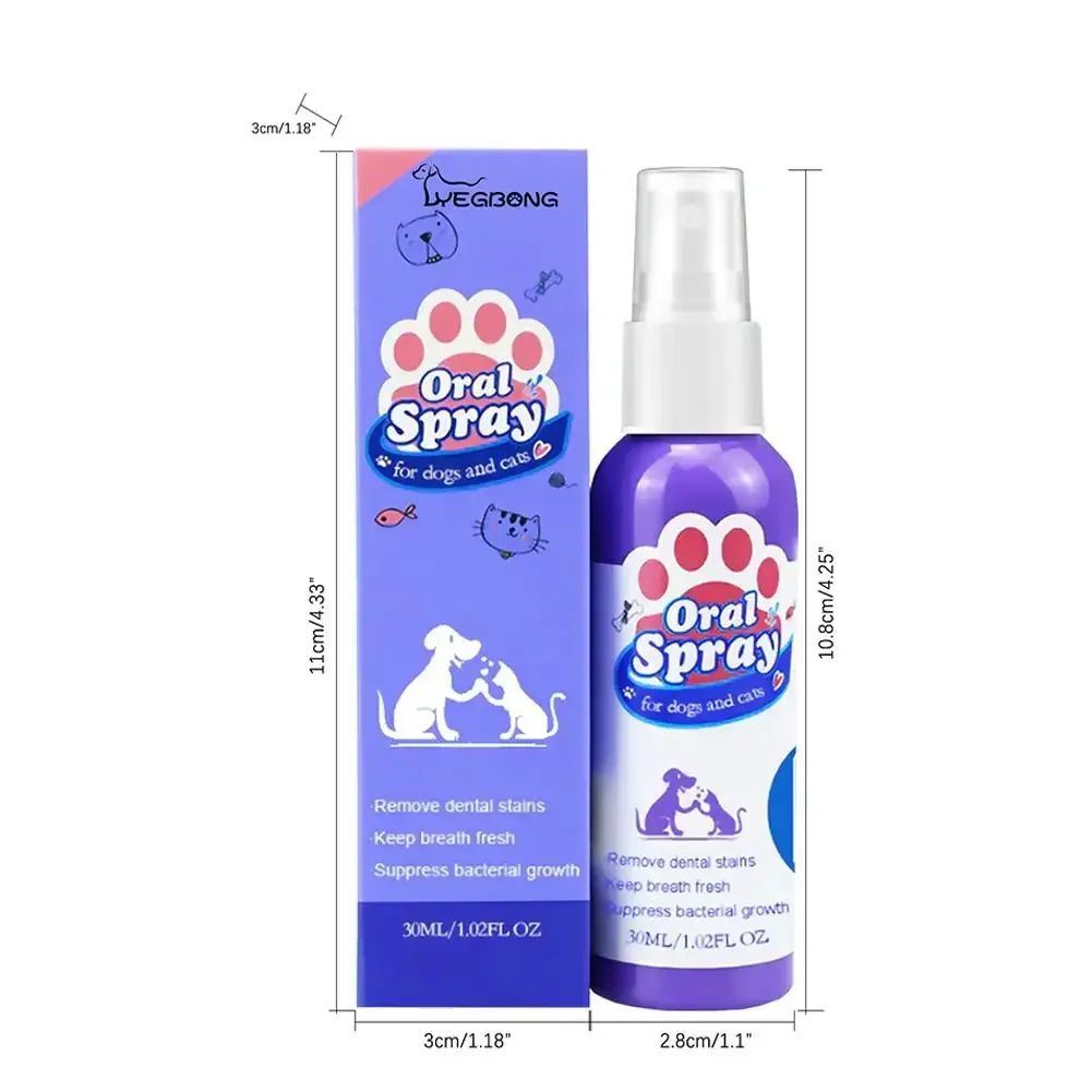 Spray de Limpeza Dental para Pets Previne Tártaro e Mau Hálito em Gatos e Cães Remove o Tártaro e Mantém o Hálito Fresco Desodorização Spray para Cuidados Bucais de Pets