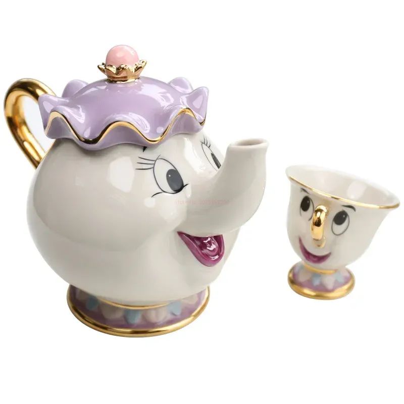 Bule De Chá Disney Desenho Animado A Bela E A Fera Bule De Café Caneca Sra Potts Xícara Chip Bule De Chá Um Conjunto De Chá Droshipping Presentes Fofos