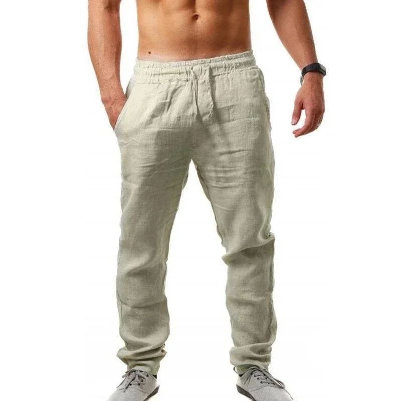 2024 Primavera/Verão Novas Calças Masculinas de Algodão e Linho Moda Verão Casual Cor Sólida Solta Plus Size M-4XL