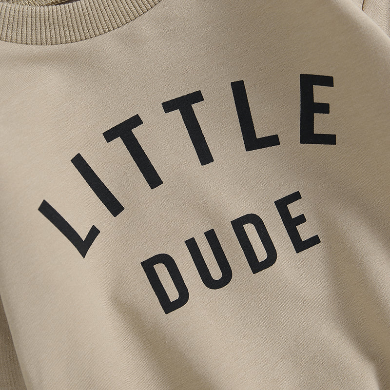 Roupas de Outono Inverno para Bebês Meninos, Conjunto de 2 Peças de Moletom de Manga Comprida com Estampa de Letra "Little Dude" e Calças