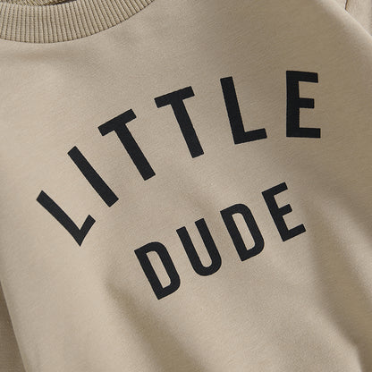 Roupas de Outono Inverno para Bebês Meninos, Conjunto de 2 Peças de Moletom de Manga Comprida com Estampa de Letra "Little Dude" e Calças