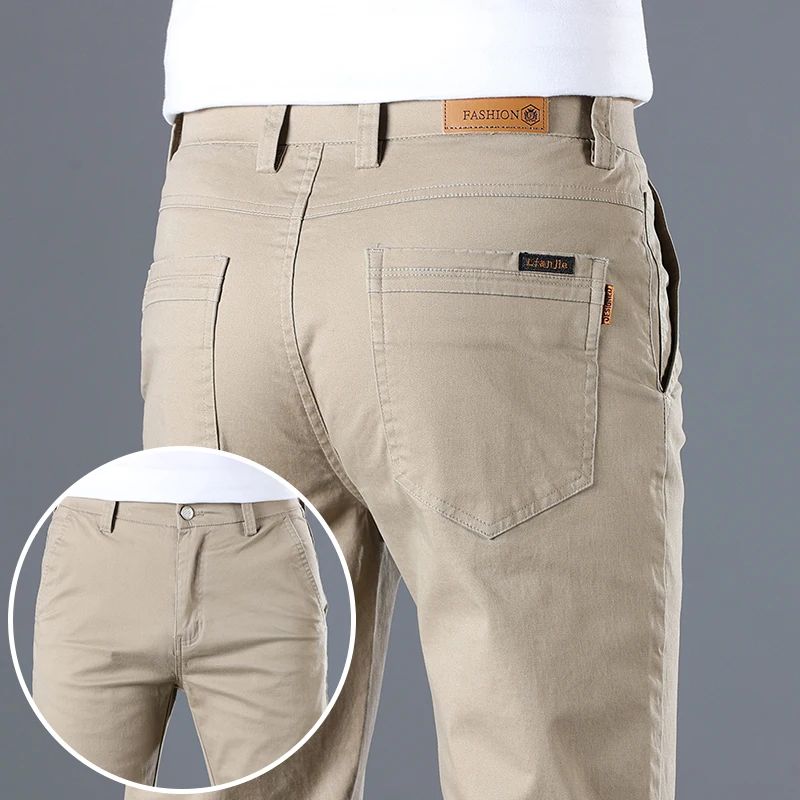 2024 Men's High Quality Pure Cotton Classic Solid Color Casual Pants Business Stretch Cotton Slim Straight Brand Trousers Male