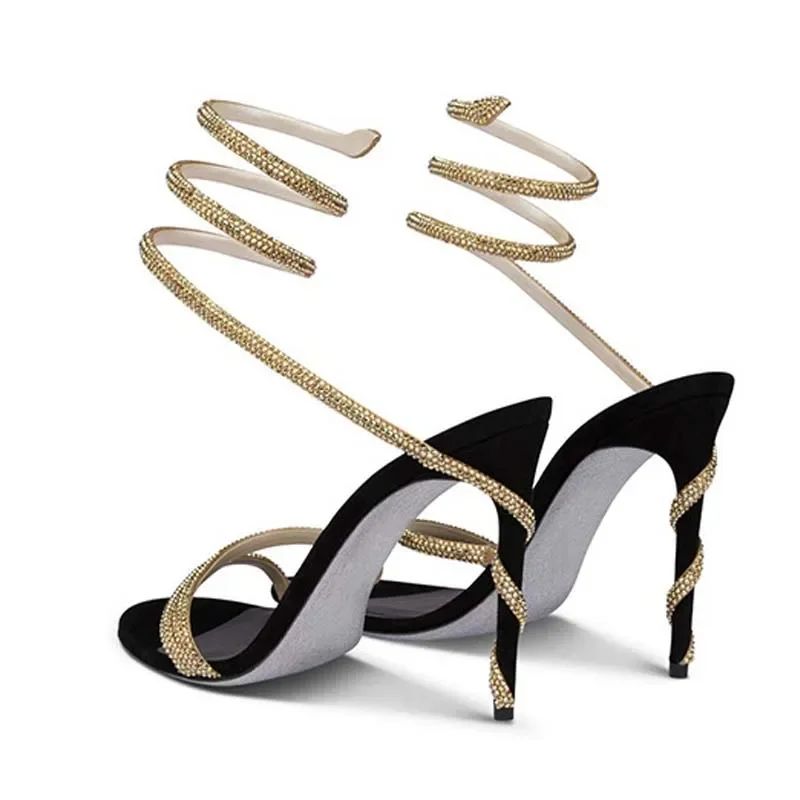 Eilyken Fashion Cristal Salto Agulha Salto Alto Sandálias Femininas Estilo de Rua Sexy Bico Aberto Festa de Casamento Baile Sapatos com Tira no Tornozelo
