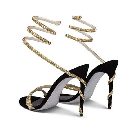 Eilyken Fashion Cristal Salto Agulha Salto Alto Sandálias Femininas Estilo de Rua Sexy Bico Aberto Festa de Casamento Baile Sapatos com Tira no Tornozelo