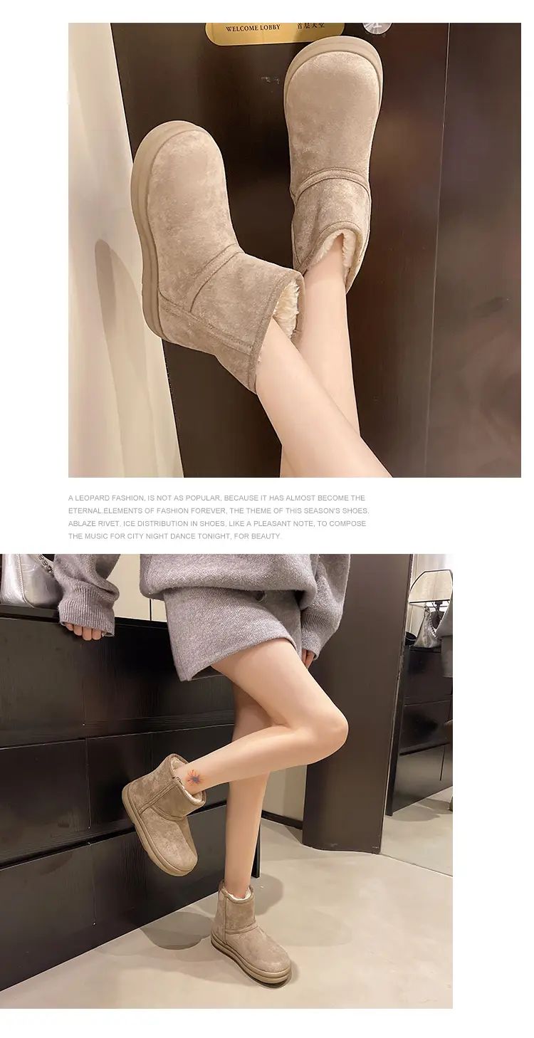 Evshine Winter Mini Snow Boots For Women Plush Lined Warm Suede Snow Boots Comfy Fuzzy Boots Fur Home Ankle Boots Lady Snow Boot