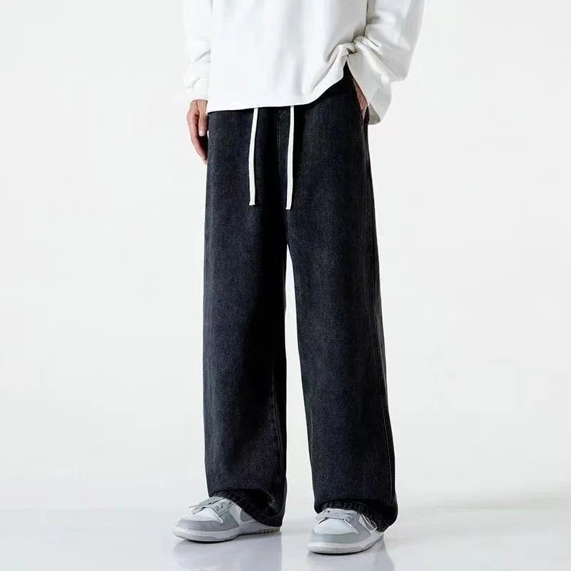 Spring Autumn Men Baggy Jeans Oversize Straight Loose Casual Denim Trousers Solid Color Streetwear Fashion Y2k Wide Leg Pants