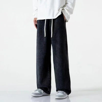 Spring Autumn Men Baggy Jeans Oversize Straight Loose Casual Denim Trousers Solid Color Streetwear Fashion Y2k Wide Leg Pants