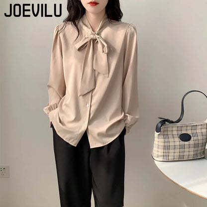 Bow Tie Chiffon Shirts Casual Long Sleeve White Blouse Women's Elegant Business Loose Blouses Ladies Spring and Autumn Chic Tops