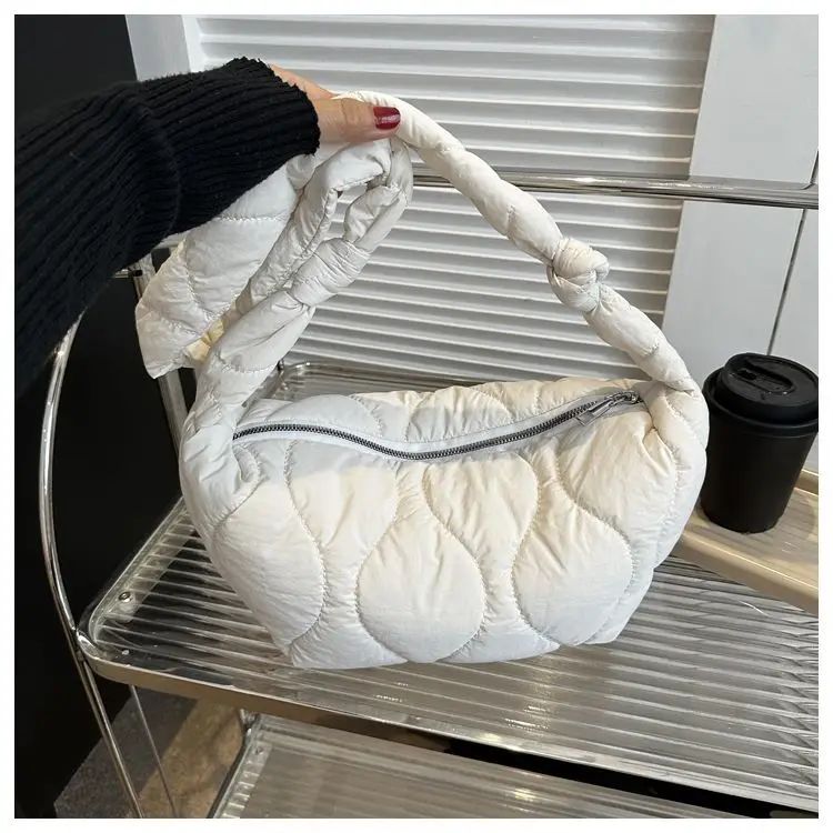 Puffer Shoulder Bag for Women Soft Down Cotton Padded Tote Handbag Purse Quilted Cross Body Bag Solid Color Bubbles Cloud Bag