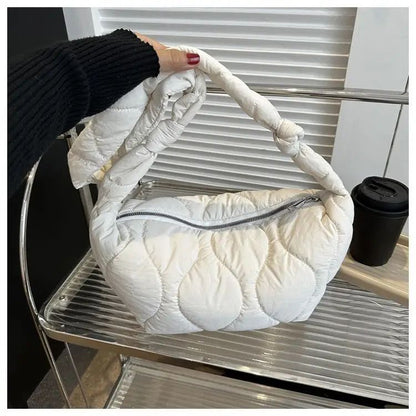 Puffer Shoulder Bag for Women Soft Down Cotton Padded Tote Handbag Purse Quilted Cross Body Bag Solid Color Bubbles Cloud Bag