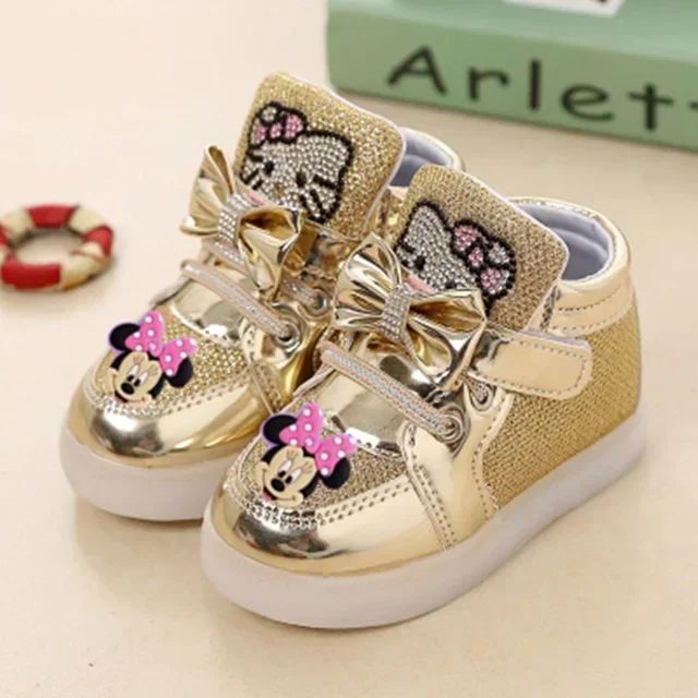 Disney mickey mouse cartoon LED casual shoes Minnie girl Toddler shoes children's sports shoes flashing shoes  Sneakers