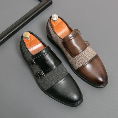 Spring Italian Double Button Loafers High-quality Blue Leather Shoes for Men Men Leather Shoes Patent Mens Wedding Dress Shoes