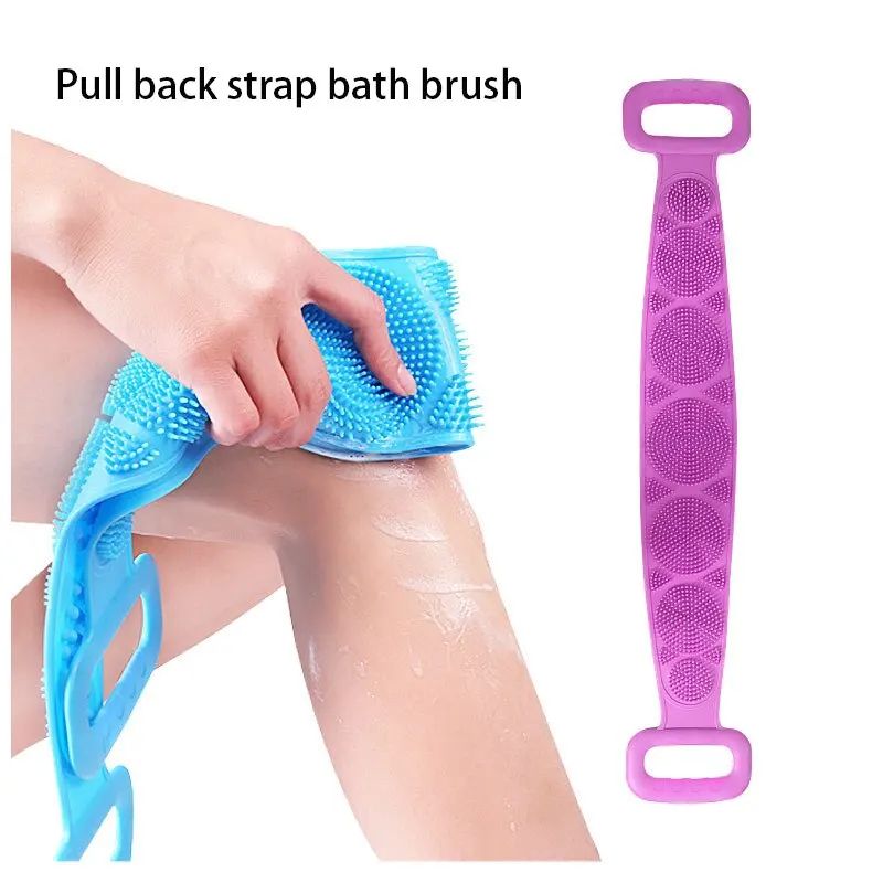 Esponjas corporais de silicone, escovas, toalhas de banho, esfoliantes, esfoliantes para as costas, massagem, cinto de banho, escovas estendidas para limpeza da pele