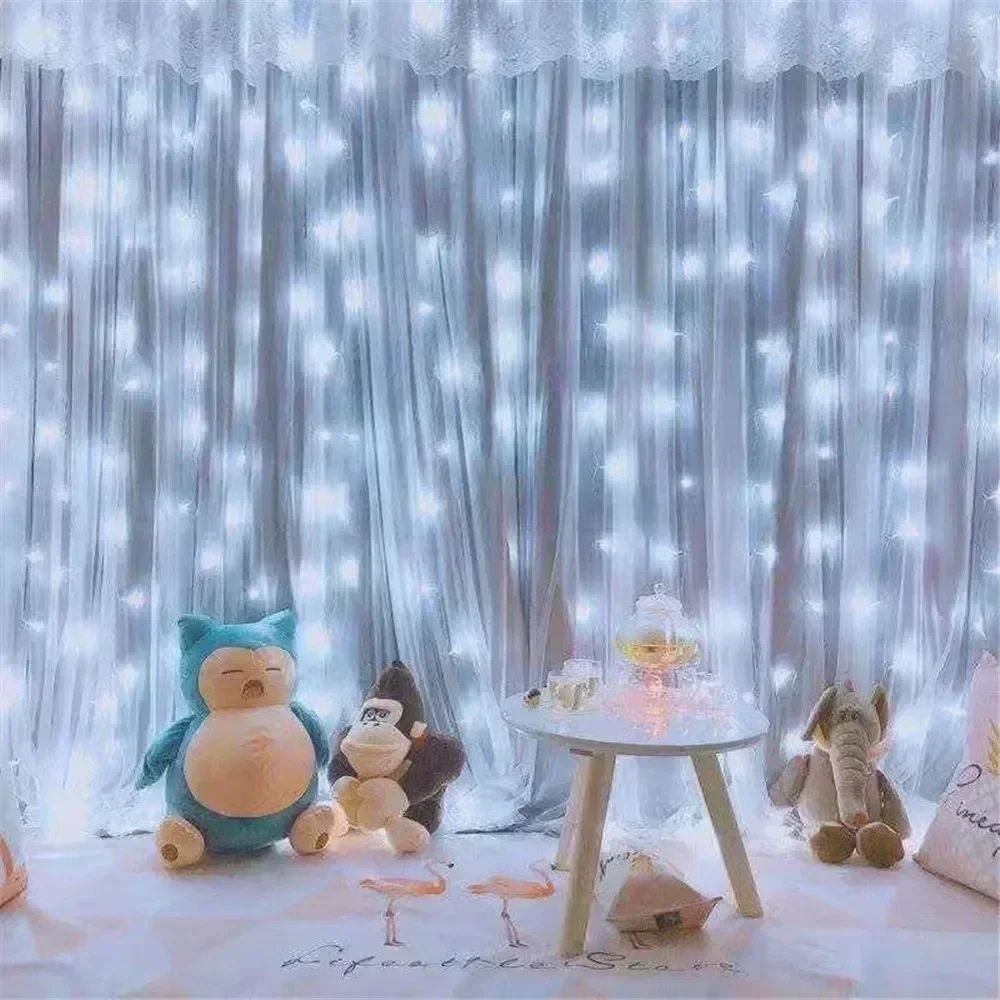 3/6M USB LED Curtain 8Modes Remote Control Lights Holiday Wedding Garland for Bedroom Living Room Decor Ramadan Decorations