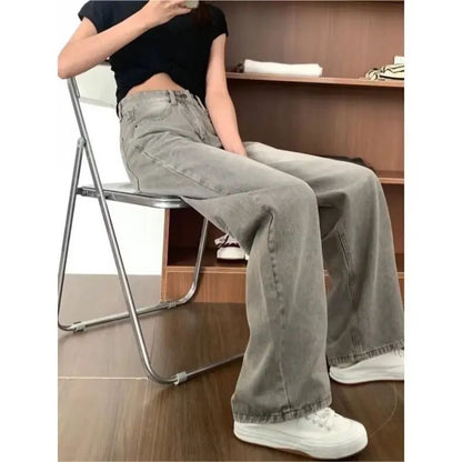 High Waist Wide Leg Jeans Women's Vintage Spring Autumn Slimming Straight Floor-Length Pants American Style Loose Fit
