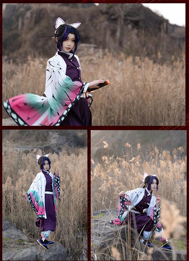 AnimeKochou Shinobu Cosplay Costume  Kochou Uniforms Wigs Hairs Halloween For Kids Adult Cos Party
