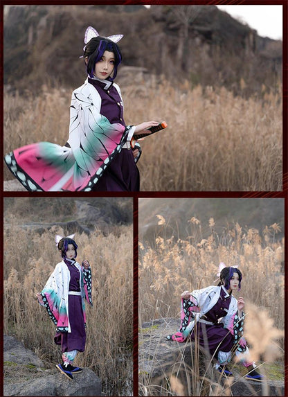 AnimeKochou Shinobu Cosplay Costume  Kochou Uniforms Wigs Hairs Halloween For Kids Adult Cos Party