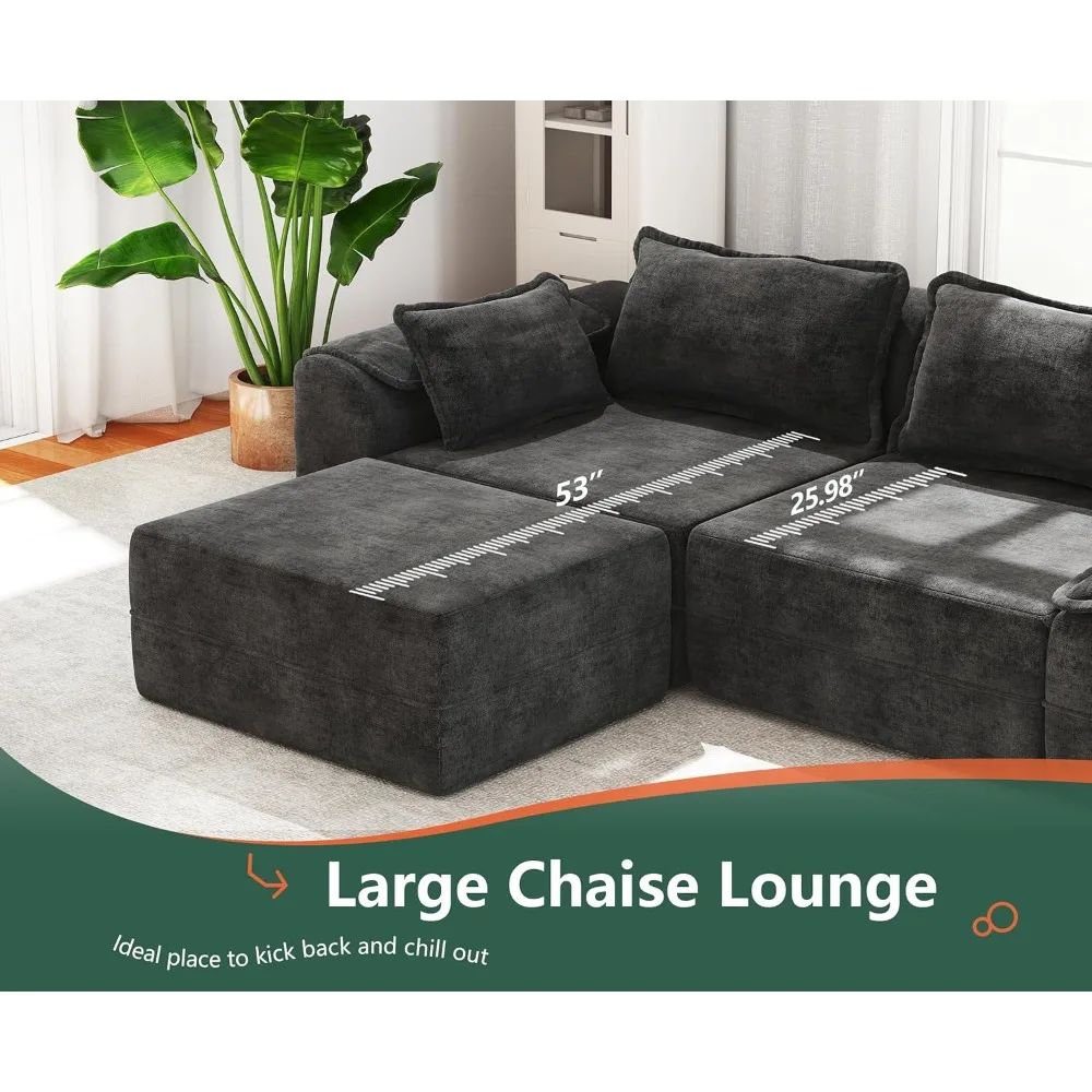 Cloud Modular Sectional Sofa L-Shaped Large Seater with Ottoman Removable Cover Comfortable Living Room Furniture