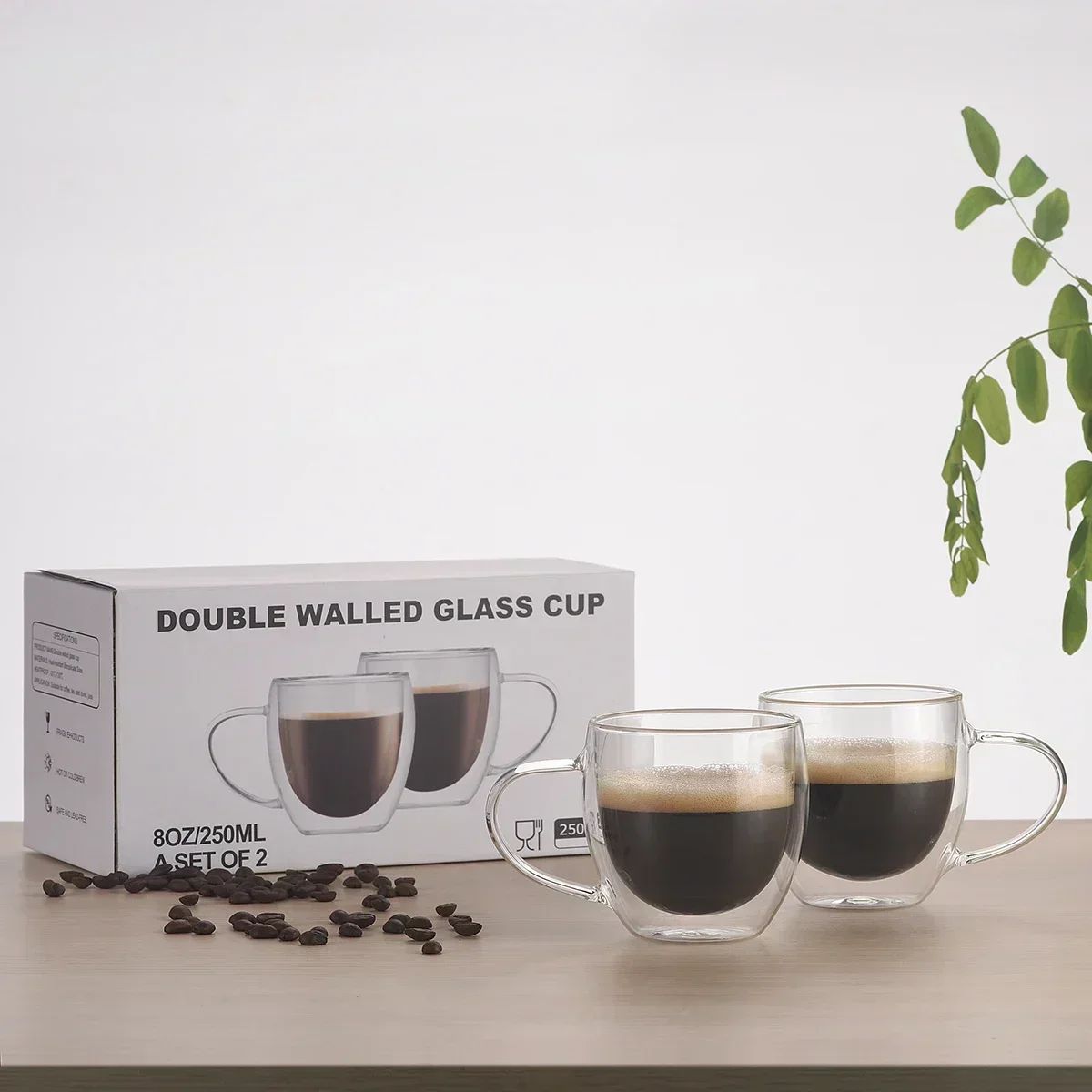 Caneca transparente de parede dupla 2-6 peças Copo de café e leite de vidro borossilicato alto resistente ao calor para casa e escritório