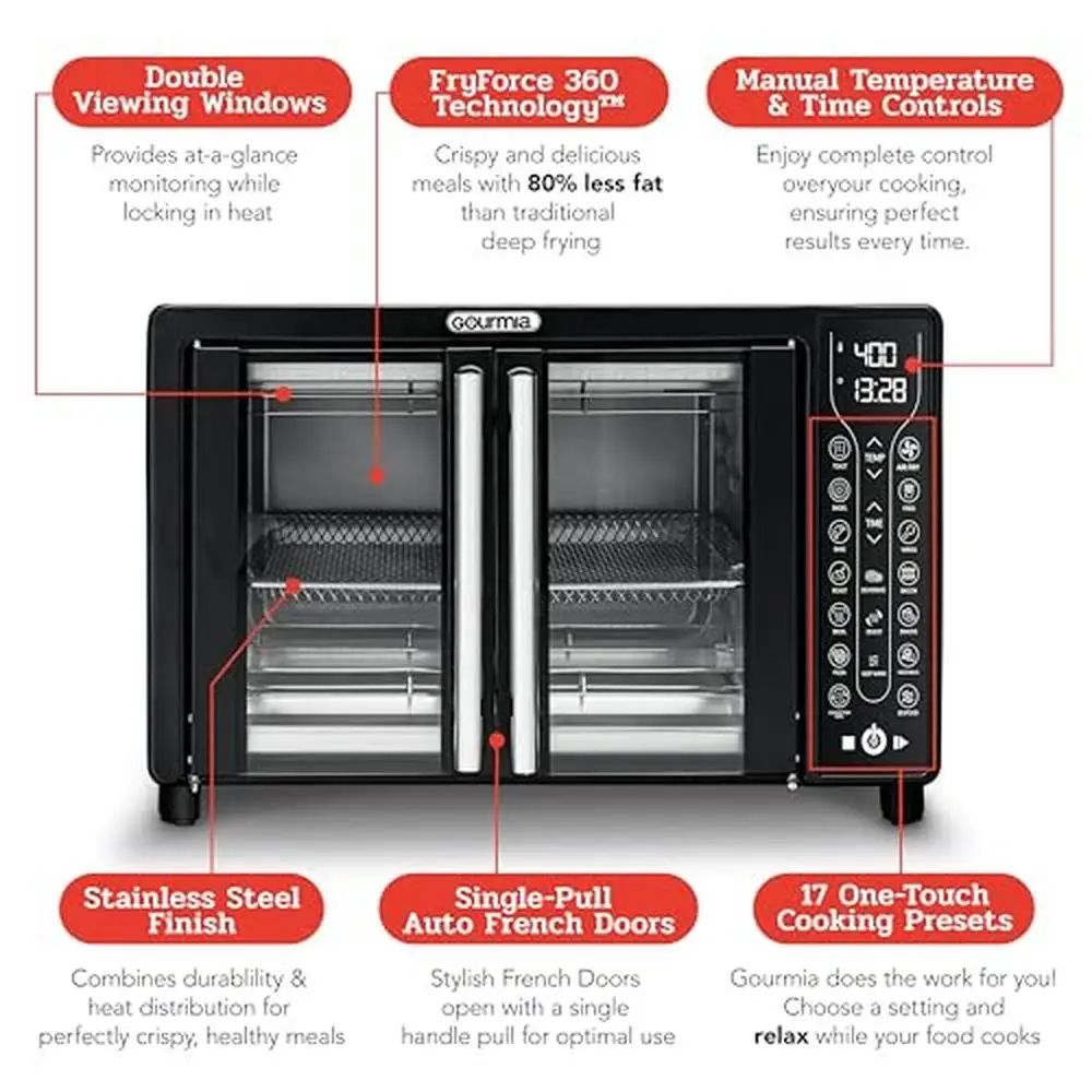 Fritadeira de Ar Elétrica 17-em-1 Forno Combo 1700W Porta Francesa Panela Digital Eletrodoméstico Gourmet