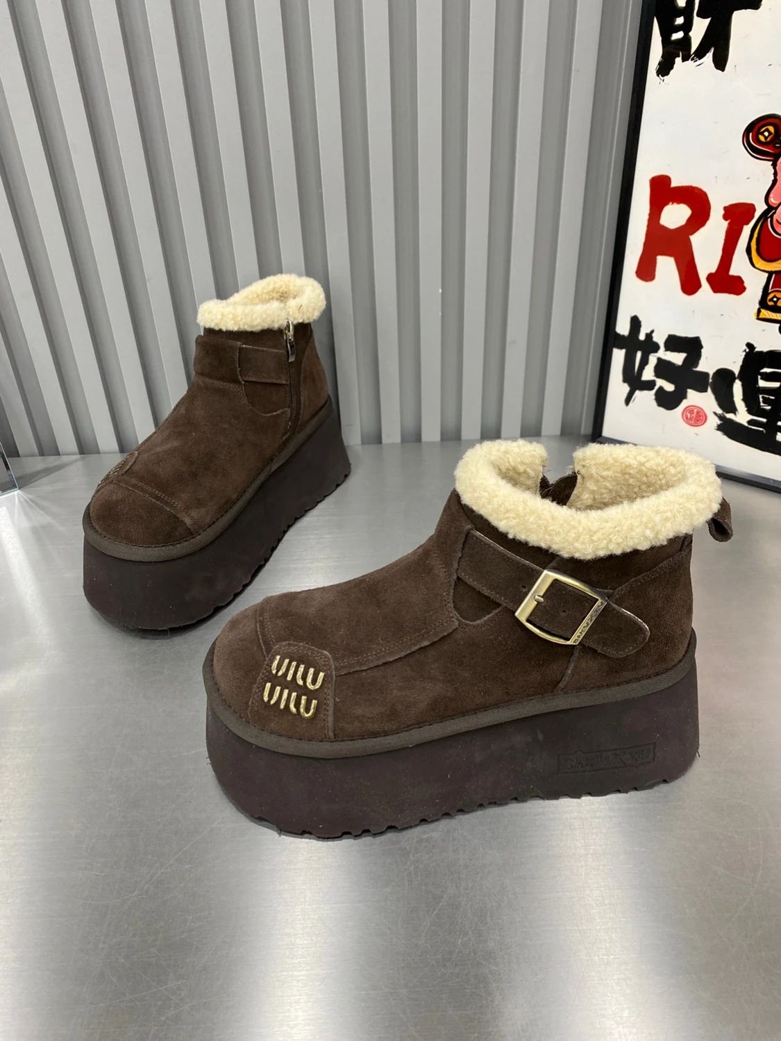 2024 New Fur Platform Women Ankle Boots Flats Suede Warm Shoes Woman Trend Designer Brand Short Plush Cozy Femme Snow Botas