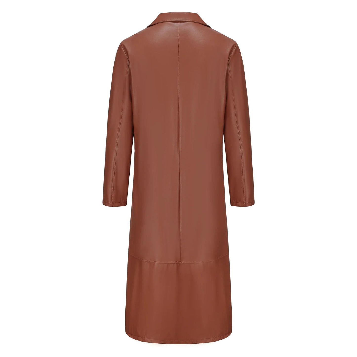 Casual Pure Color Slim Fit PU Leather Long Jacket Men's Coat with Lining Autumn Fashion Quality Outerwear Male Model