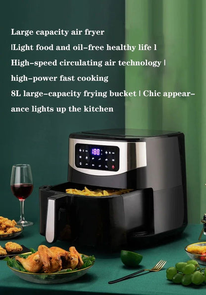 Atualizar Fritadeira Elétrica Doméstica de 1600W, 8L, com Painel Touch Screen, Capacidade para Pizza, Fritadeira sem Óleo e sem Sal, Panela Elétrica Touch Screen