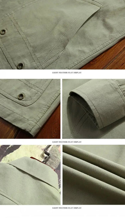 Spring Thin Shirt 2024 New Middle-aged Men's Retro Solid Color Hiking Fishing Top Simple Fashion Men's Long Sleeve Cargo Coat