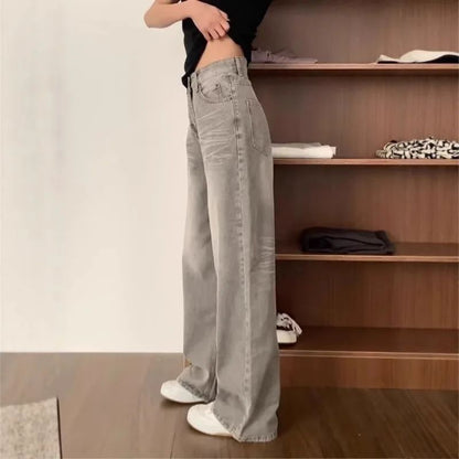High Waist Wide Leg Jeans Women's Vintage Spring Autumn Slimming Straight Floor-Length Pants American Style Loose Fit