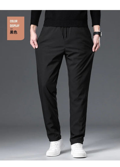 Calça Masculina de Inverno de Pena de Ganso Cintura Elástica Roupa Externa Calça de Pena Casual À Prova de Frio Nova Calça Reta Quente e Engrossada de Inverno