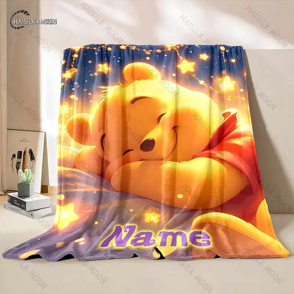 1PC Custom Name Winnie The Pooh Printed Blanket, All-Season Multi-Use for Nap, Camping, Travel, Car ,sofa Machine Washable