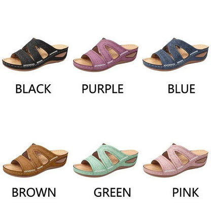 2024 Summer Women Wedge Sandals Premium Orthopedic Open Toe Sandals Vintage Anti-slip Leather Casual Female Platform Retro Shoes