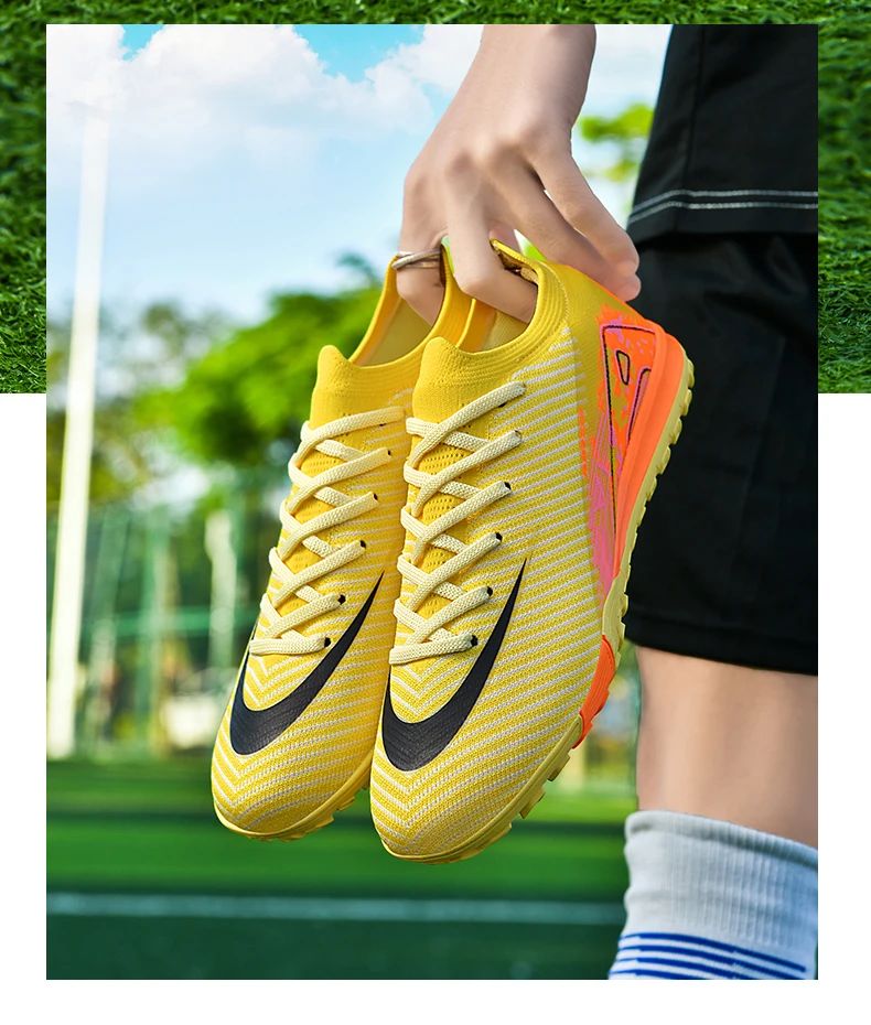 New Men Football Boots Cleats Long Spikes Outdoor Sport Soccer Shoes Adult Training Boys Non Slip Breathable Match Comfortable