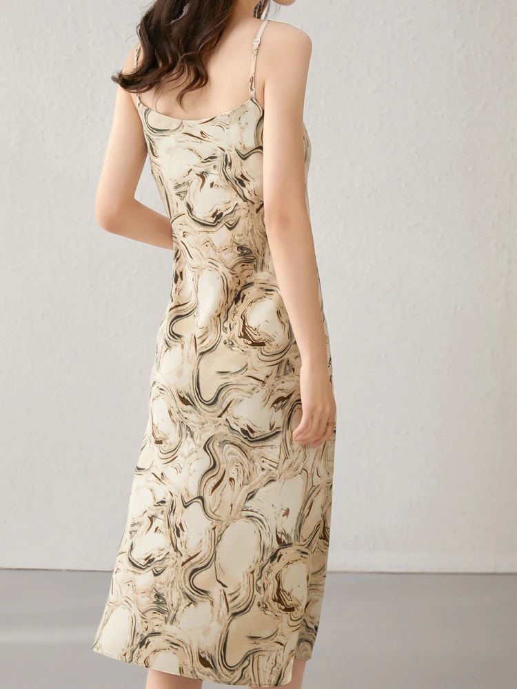 SENTUBILA Midi Print Slip Dresses Women 2025 Spring Summer Korean Fashion Sundre