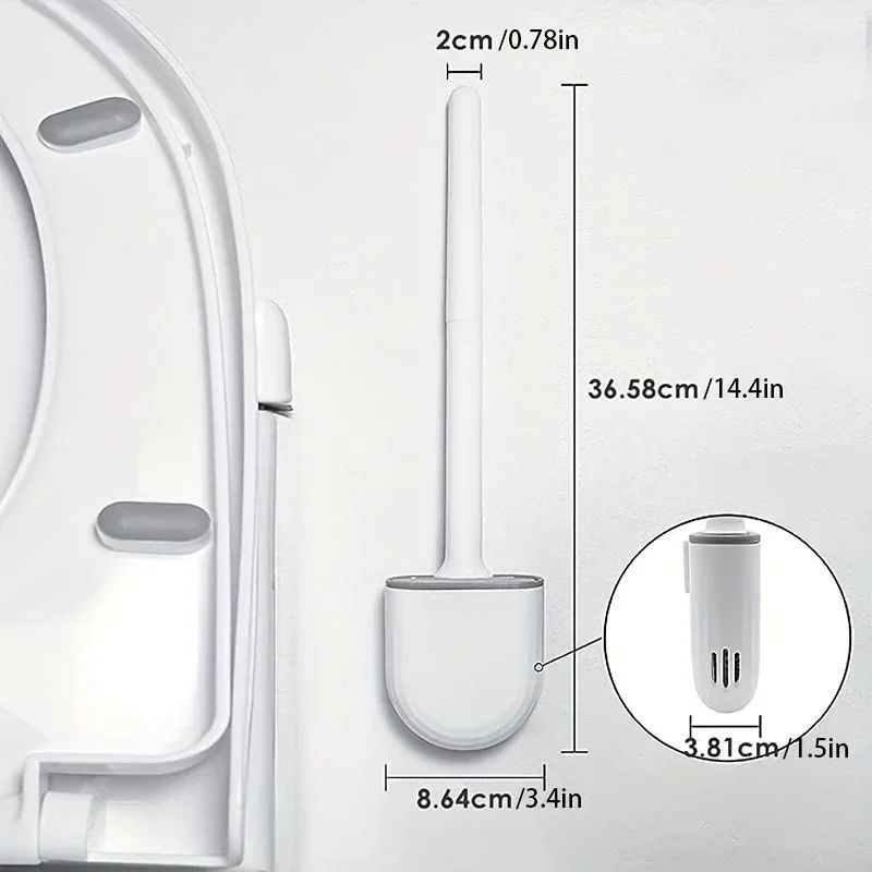 Wall-Mounted Silicone Toilet Brush Set-Easy-Install, Long-Handle,No Dead Corners,Efficient Cleaning,Portable Design with Holder