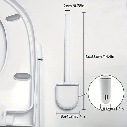 Wall-Mounted Silicone Toilet Brush Set-Easy-Install, Long-Handle,No Dead Corners,Efficient Cleaning,Portable Design with Holder