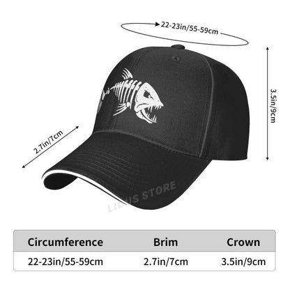 Boné de Pesca Masculino para Ar Livre, Boné de Pesca, Boné de Beisebol, Boné de Golfe, Boné de Caça com Ossos de Peixe de Desenho Animado, Boné Snapback