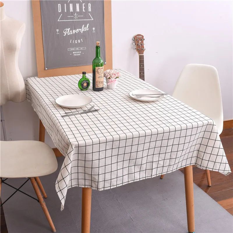 Table Cloth for Home Linen Cotton Plaid Stripe Dining Tablecloth Kitchen Decorative Rectangular Coffee Cuisine Party Table Cover