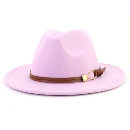 New Brown Belt Buckle Jazz Fedora Hat Autumn Winter Women Men Party Church Top Hat Wide Brim Sun Hat Felt Panama Cap