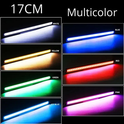 Duas luzes decorativas diurnas LED COB de motocicleta ultrafinas e ultrabrilhantes, luzes diurnas automáticas de baixa potência