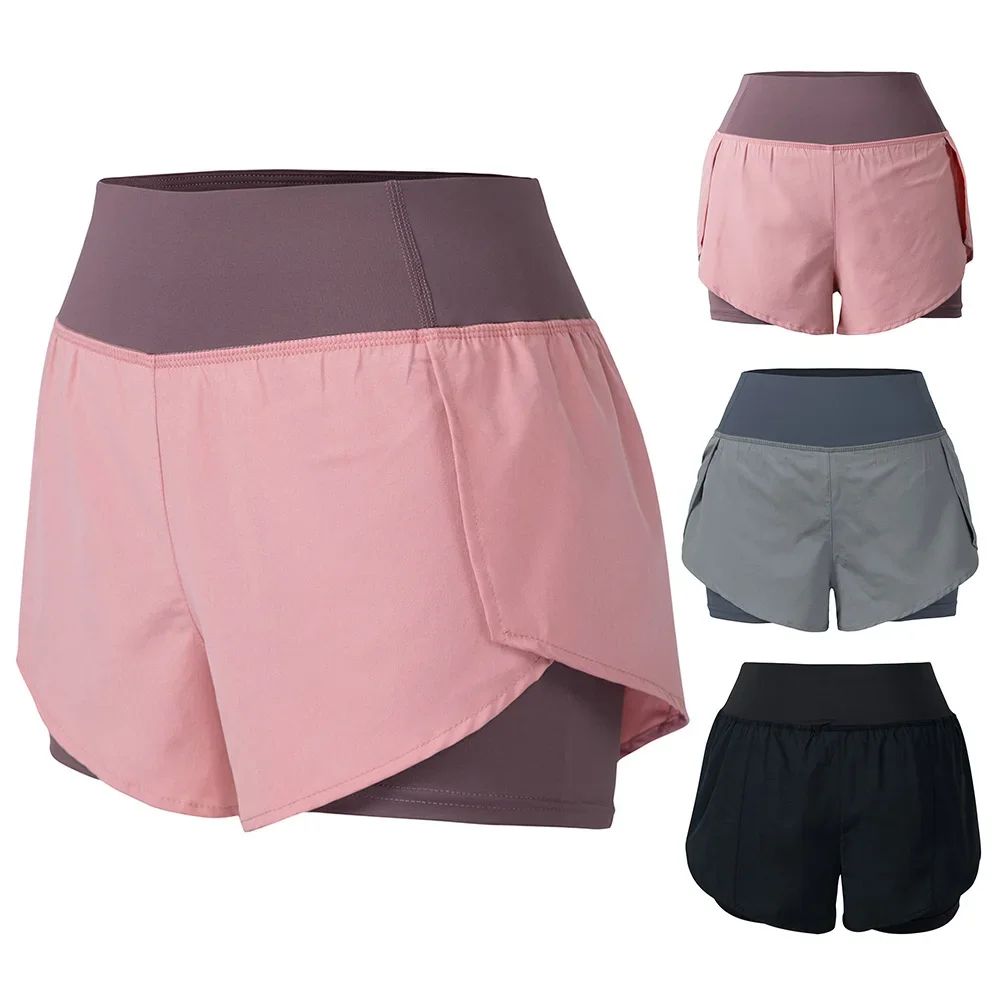 Women Running Shorts 2-in-1 with Pocket Wide Waistband Coverage Layer Liner Lounging Sports Yoga Leggings Gym Fitness Shorts