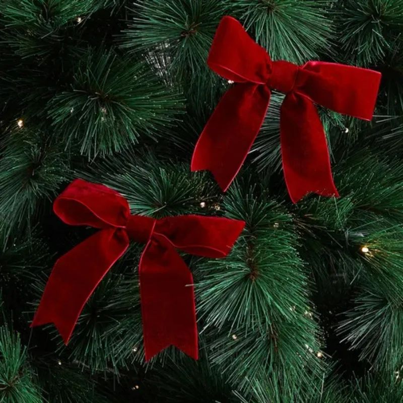 10/100x Red Christmas Bow Velvet Christmas Wreath Bow Christmas Tree Topper Bows Garland Hanging Ornaments DIY Craft Party Gifts