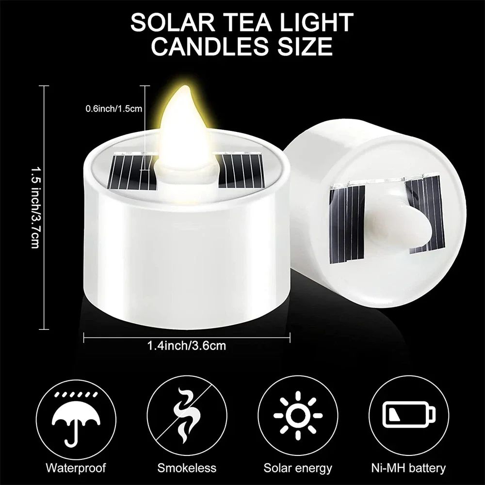 Solar LED Flameless Candles Waterproof Rechargeable Lights for Outdoor Garden Party Halloween Gift Day of the Dead Decoration