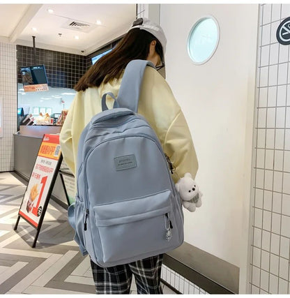 Schoolbags Student Japanese And Versatile Backpack Unisex Large-Capacity Backpack Girl Simple Polyester Material Doll Decoration