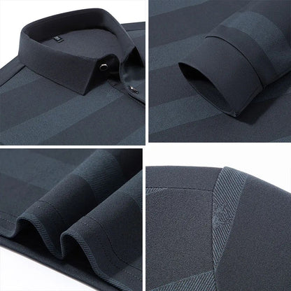 BROWON Elegant Mens Polo Shirts 2025 Spring Autumn Long Sleeve Lapel Collar Big Striped Pattern T-shirt Male New in Tops & Tees