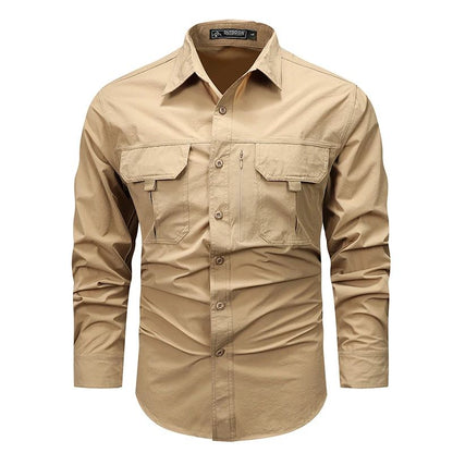 Spring Men Tactical Work Long Sleeve Shirt Man Outdoor Casual Multi Pocket Shirts Male Autumn Breathable Cargo Oversized Blouses