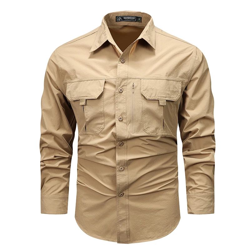 Spring Men Tactical Work Long Sleeve Shirt Man Outdoor Casual Multi Pocket Shirts Male Autumn Breathable Cargo Oversized Blouses