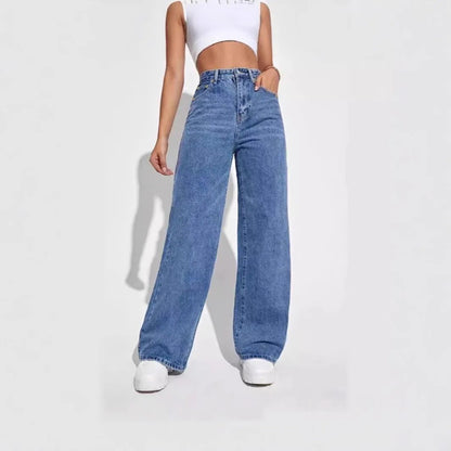 High Waist Straight Leg Jeans for Women New Style Cross-Border High Waist Slim Fit Long Jeans Trendy Women's Denim Pants