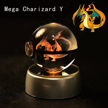 Esfera de Cristal 3D Pokémon 7CM 5CM Mewtwo Pikachu Gengar Bola de Cristal de Vidro Pokémon Pokebola Luminária Noturna LED com Base de Presente