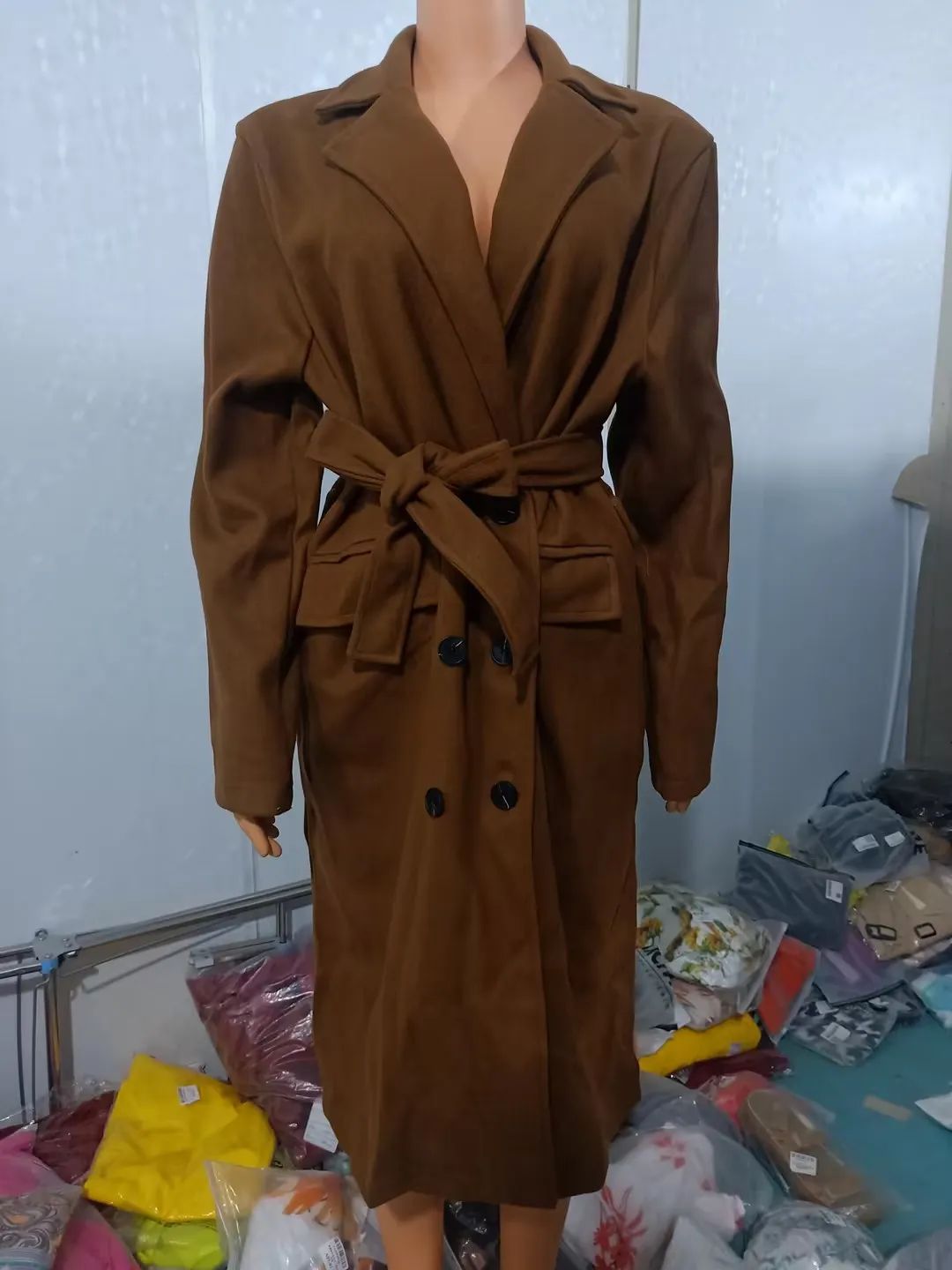 CPSYMYM Winter Coat for Women  Autumn Double Breasted Simple Solid Lapel Long Sleeved Split Long Woolen Cloth Jacket Coa